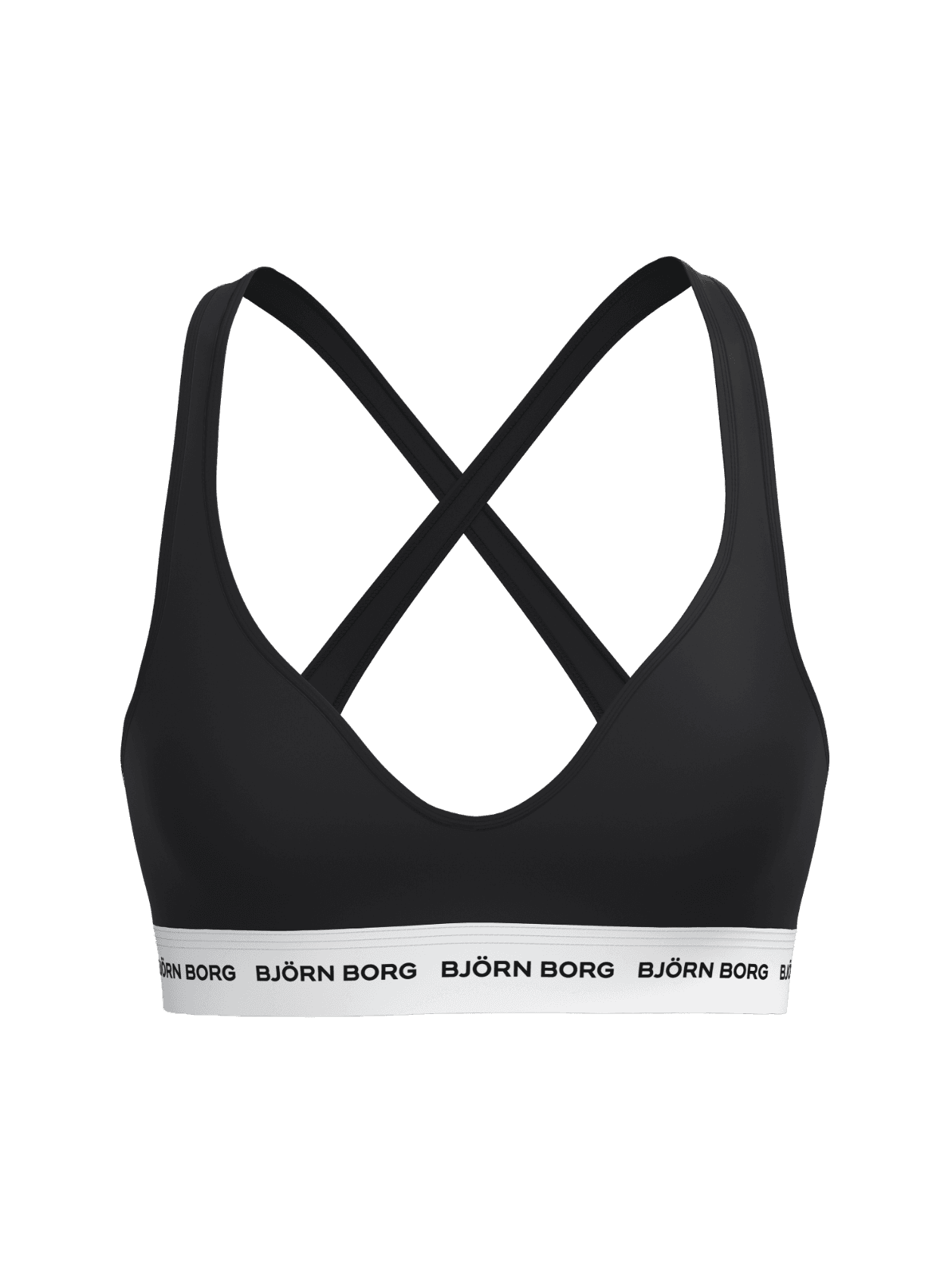 Black Logo Bralette featuring a crossed back and white logo elastic, designed for a stylish leisure fit in soft cotton. - Image 3