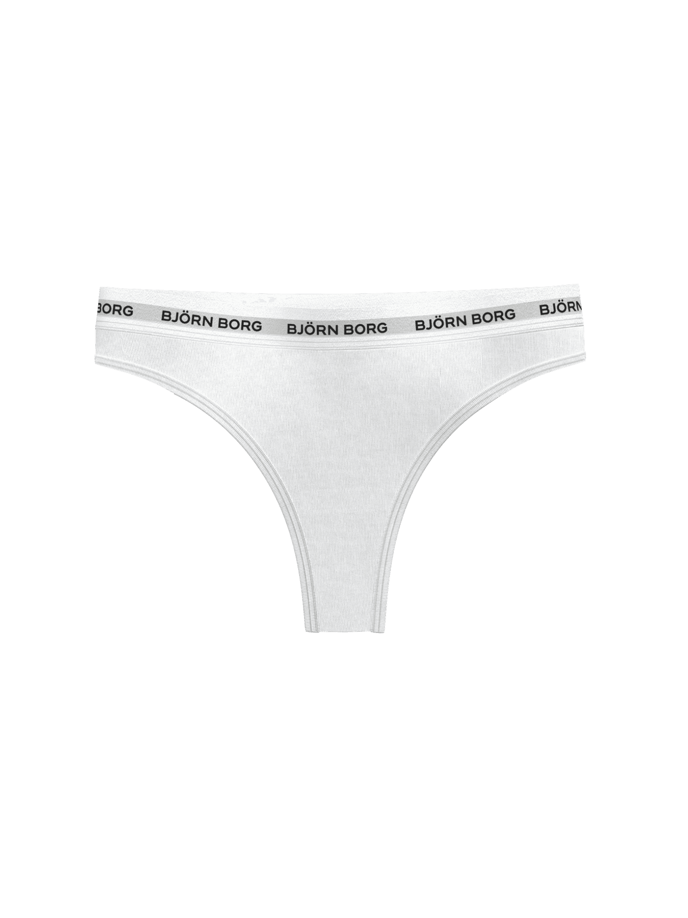 Front view of a white cotton stretch thong from the Logo Thongs 3-pack with a signature branded elastic waistband. - Image 4