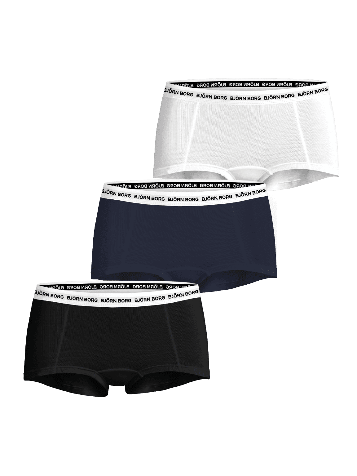 Logo Boxers Shorts 3-pack i vit, marinblå och svart bomullsstretch med medelhög midja och ikonisk logoresår. - Image 1