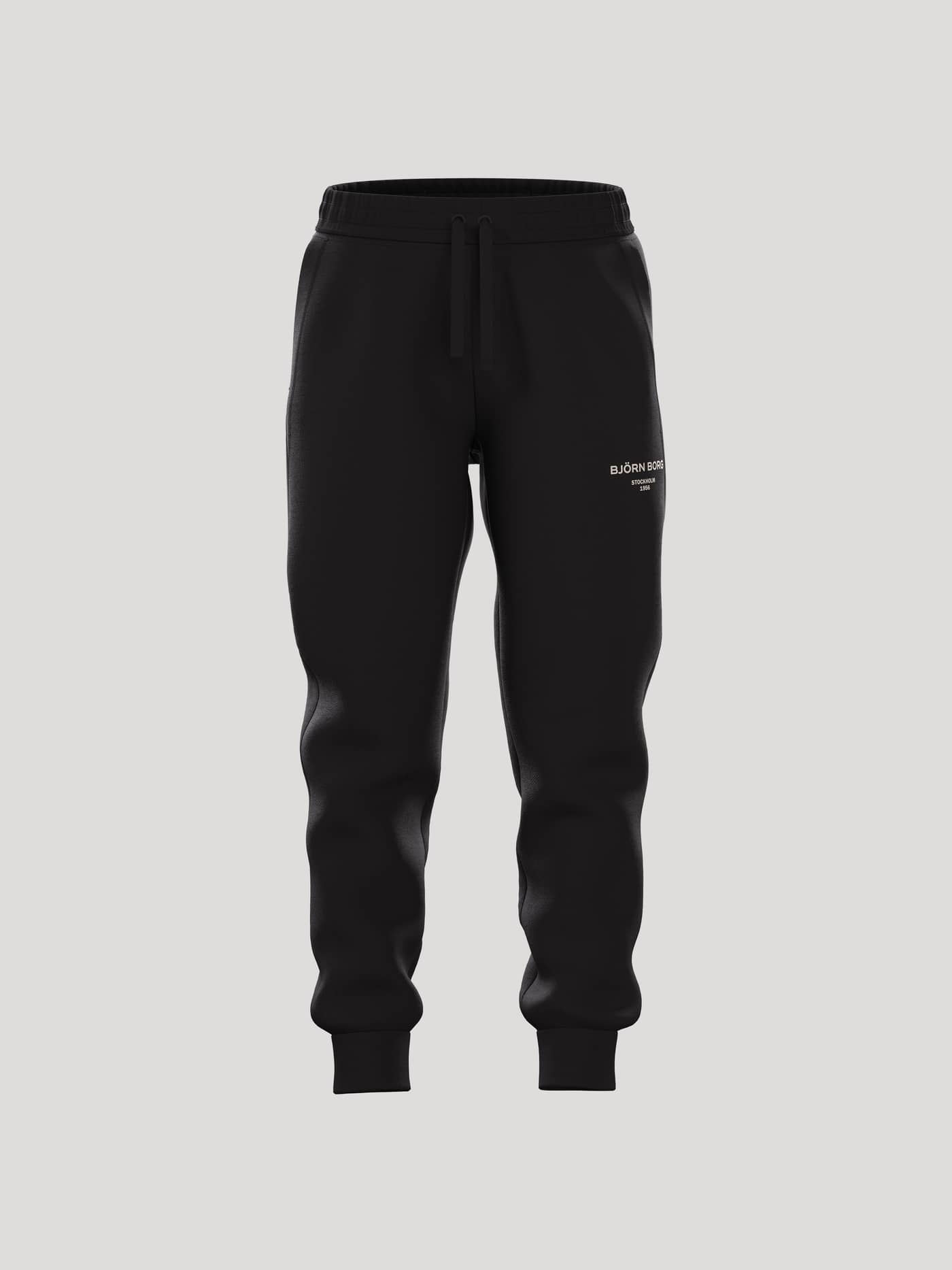 Vorderansicht der Borg Essential 1 Sweatpants für Kids in Black Beauty (Schwarz) mit weißem Logo aus Baumwollmischung. - Image 1