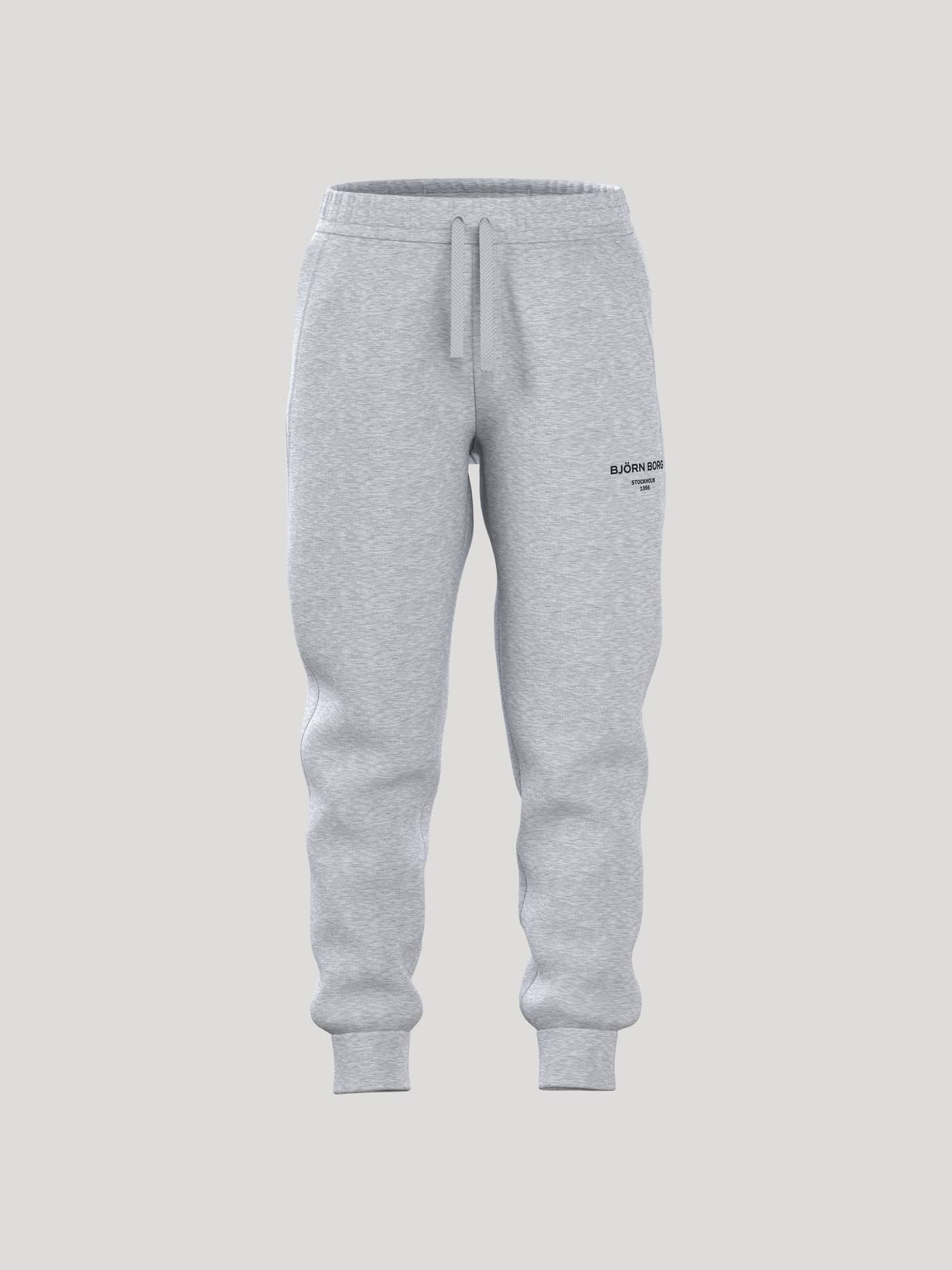 Borg Essential 1 Sweatpants für Kinder in Light Grey Melange (Grau) in der Vorderansicht mit schwarzem Logo und bequemem Fit. - Image 1