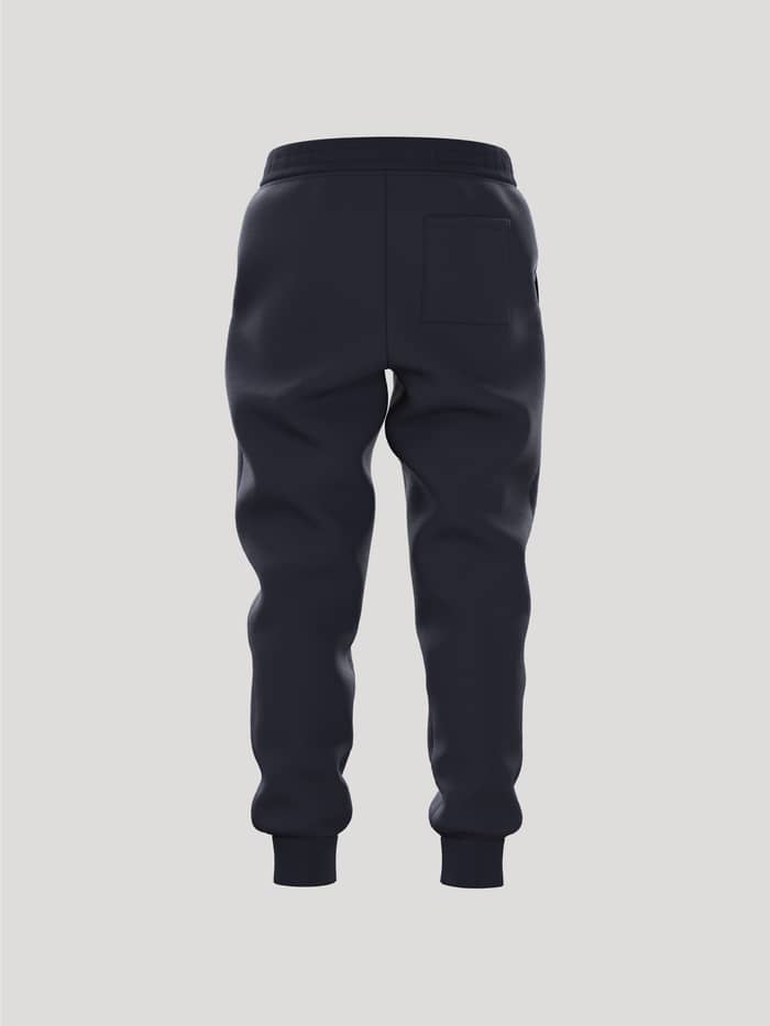 Back view of the Borg Essential 1 Sweatpants for kids in Night sky (Navy), featuring a relaxed fit in a soft cotton blend. - Image 3