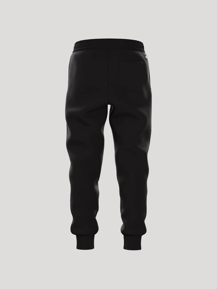 Back view of the kids' Borg Essential 1 Sweatpants in Black Beauty (Black) featuring a comfortable tapered fit. - Image 3