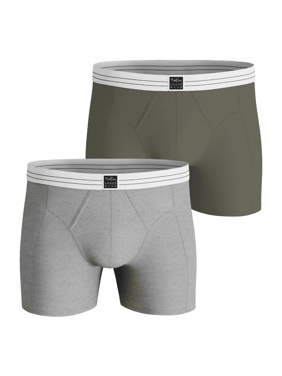Viscose Cotton Blend Boxers 2-pack in green and melange, soft boxer briefs with striped waistbands and black logo labels. - Image 1
