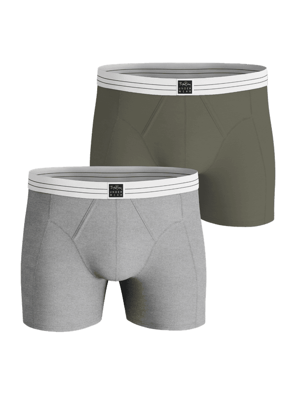 Viscose Cotton Blend Boxers 2-pack in green and melange, soft boxer briefs with striped waistbands and black logo labels.