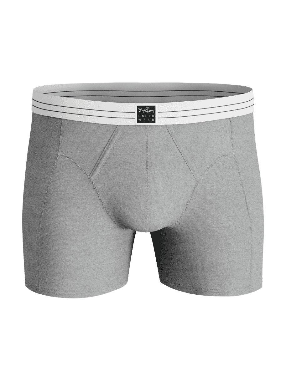 Viscose Cotton Blend Boxers 2-pack in melange, featuring boxer briefs with a striped waistband and black logo label. - Image 2