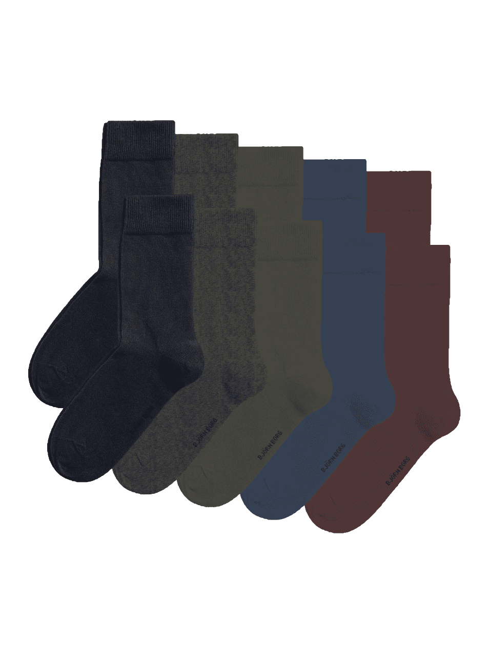 Essential Socks 10-pack in marineblauw, grijs, groen en rood van zacht fijn breisel met geribde boorden en zwart logo. - Image 1