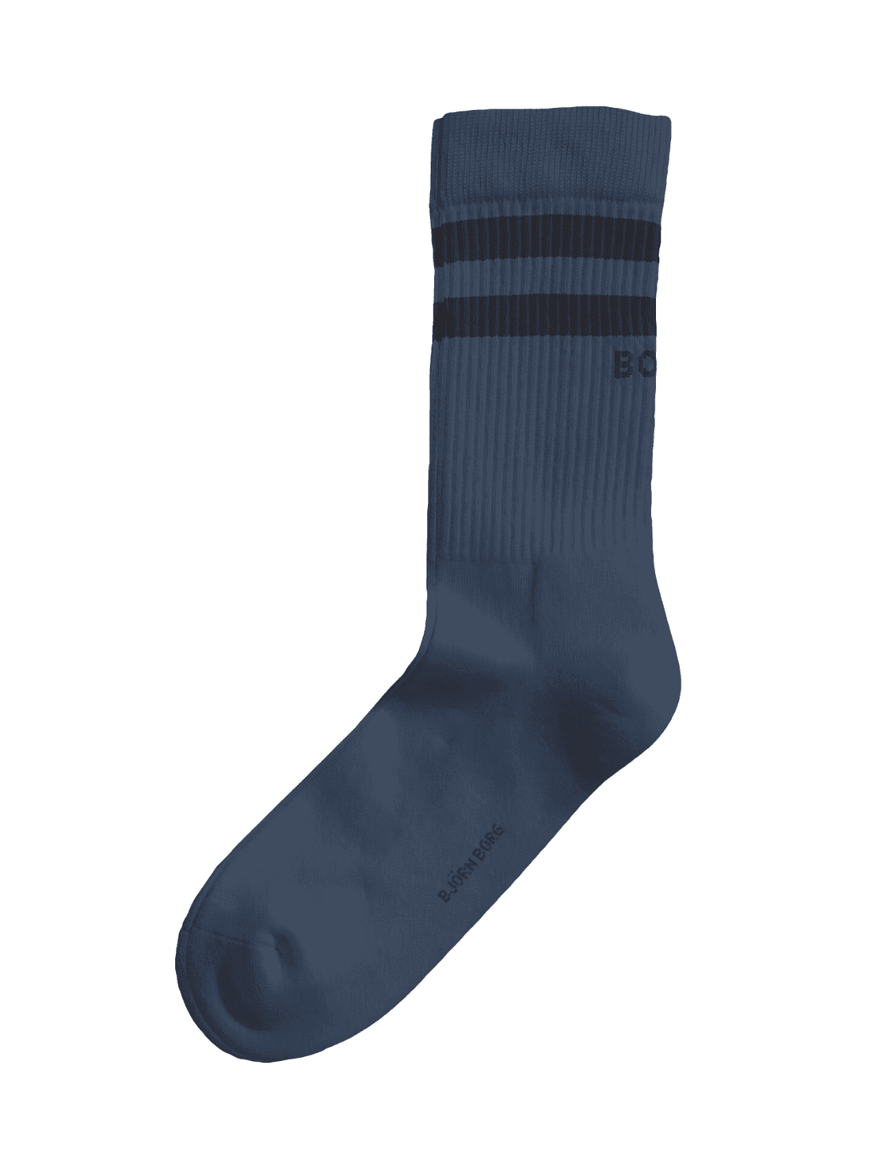 Vue latérale du Core Crew Socks 3-pack bleu marine à rayures et bord-côte pour un ajustement confortable. - Image 2