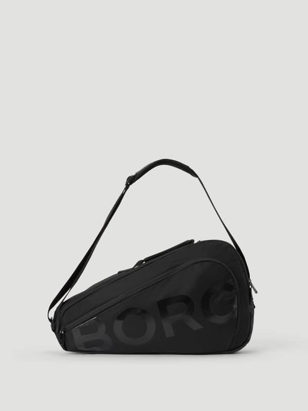 Side view of the black Ace Padel Bag S - 10 L, a durable tennis bag crafted from TPE-coated polyester.