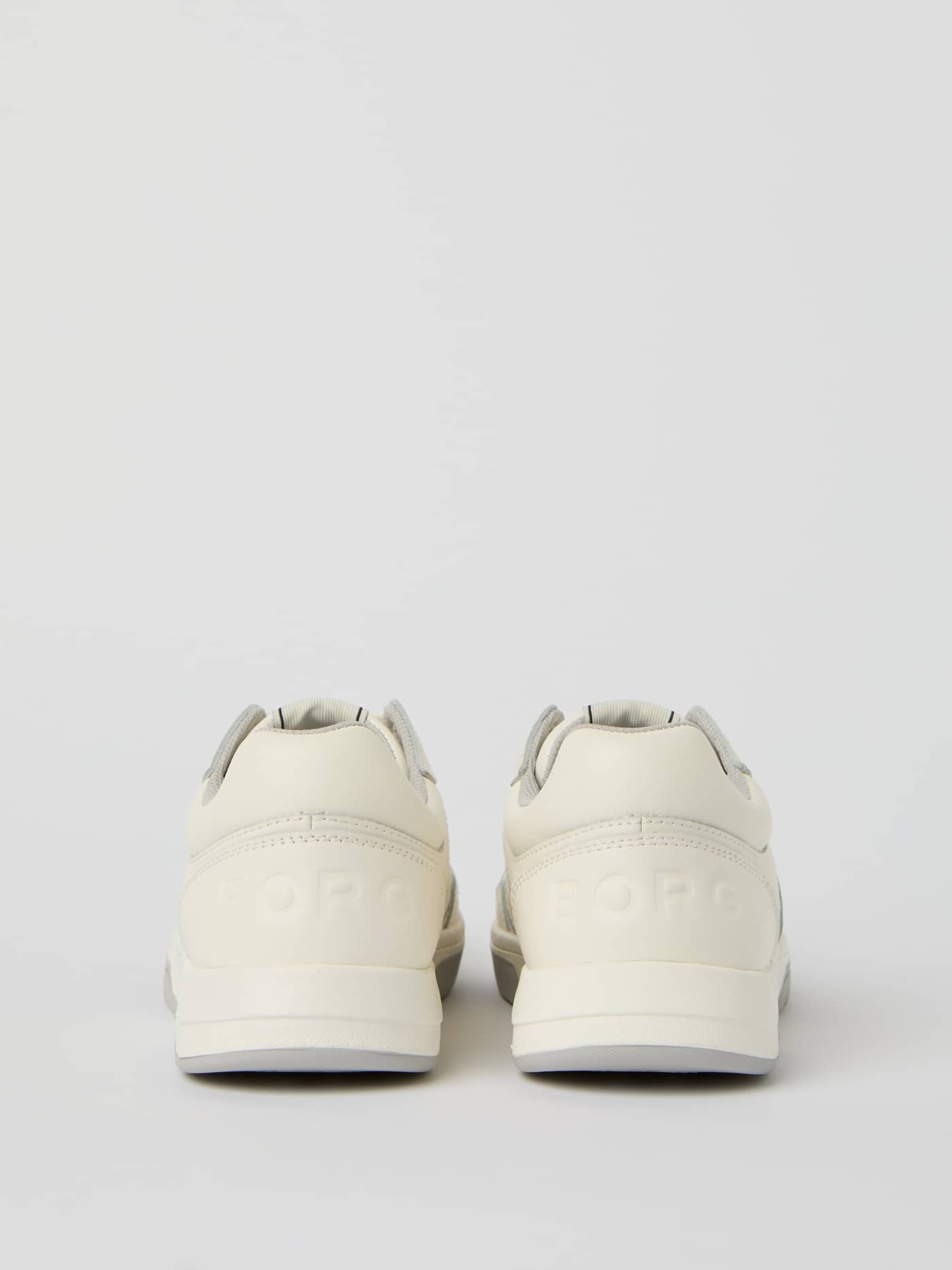 Back view of white Men's Ollie Leather Sneakers in leather, with a white BORG logo for stylish tennis performance. - Image 6