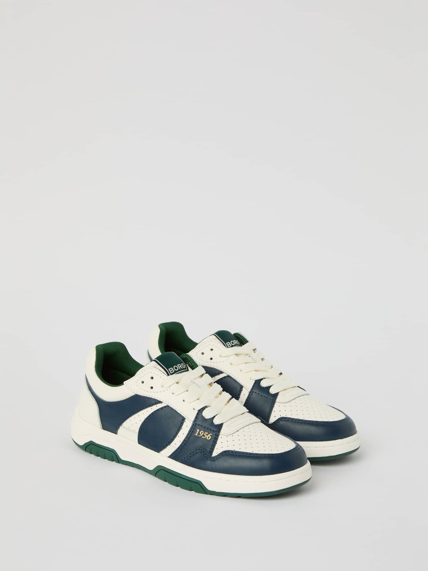 Men's Ollie Leather Sneakers in white, navy and green cow leather, offering a stylish fit and functional tennis design. - Image 2