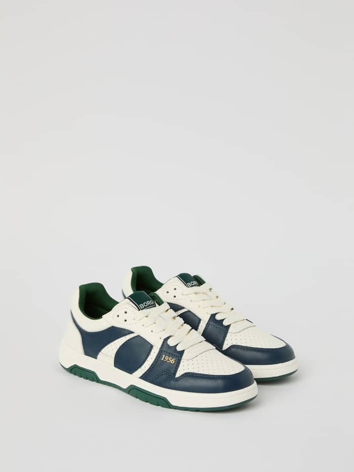 Men's Ollie Leather Sneakers van off-white, navy en groen rundleer met een stijlvol en functioneel tennisontwerp. - Image 2