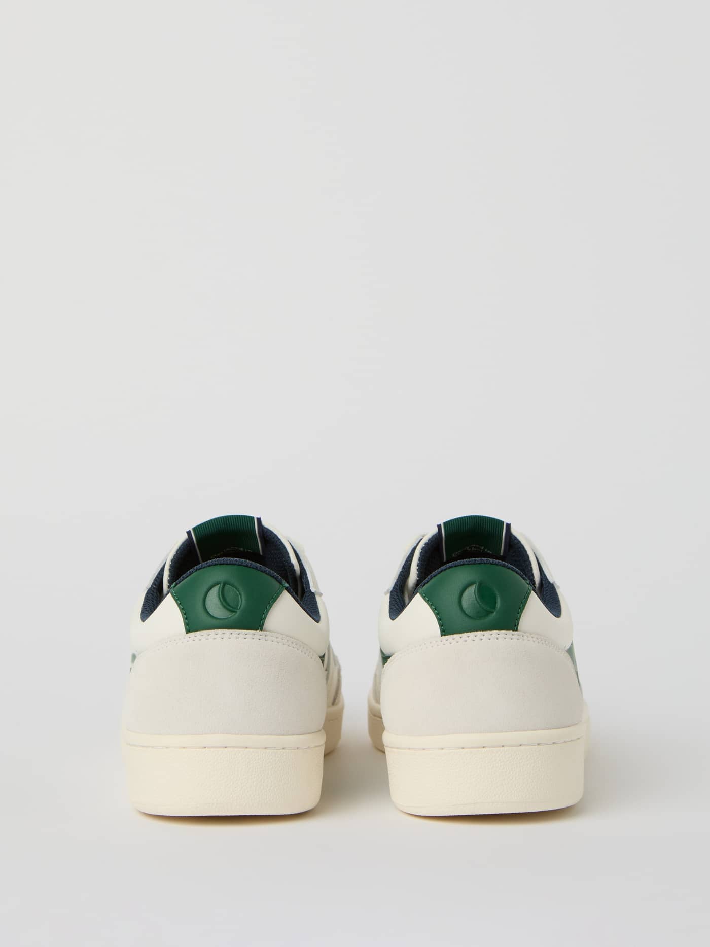 Back view of the white and green Men's Court Sneakers, featuring a tennis-inspired synthetic leather design with tonal logos. - Image 4