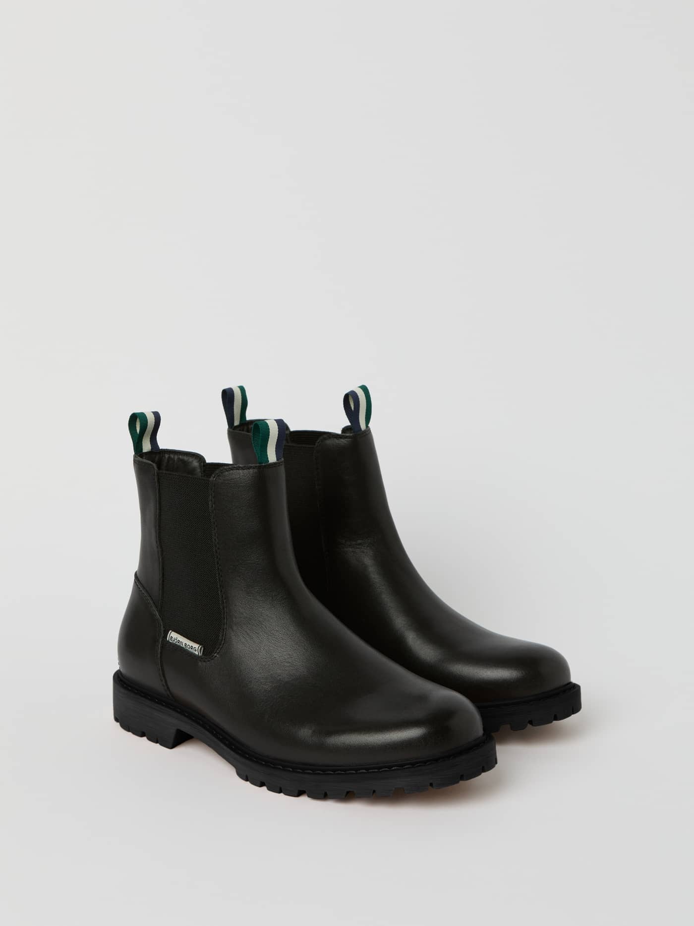 Men's Chelsea Boots noir en cuir avec empiècements élastiques et tirettes rayées pour un style raffiné. - Image 1