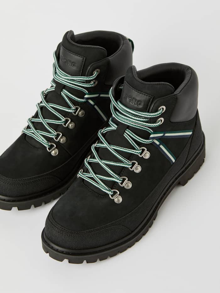 Women's Venture Boots van zwart rundleer met groen gestreepte veters en een zwart BORG-logo voor een stijlvolle pasvorm. - Image 3