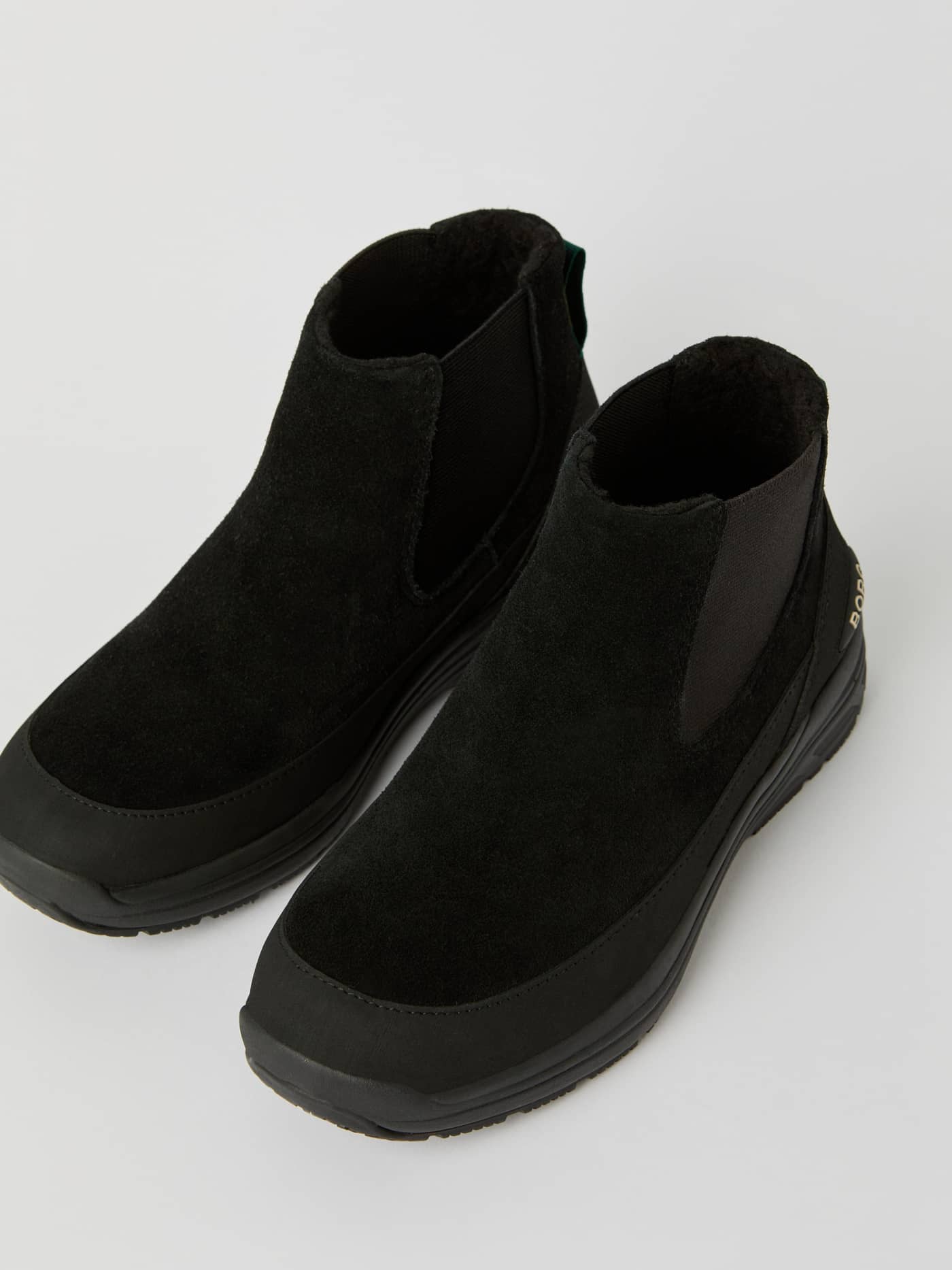 Black Women's Chelsea Tech Boots crafted from premium cow suede with a gold logo and comfortable leisure fit. - Image 2
