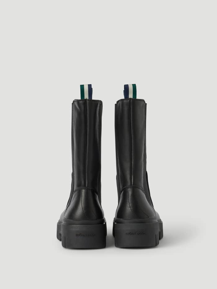 Zwarte Women's Chelsea High Leather Boots van rundleer met een chunky platformzool, achteraanzicht. - Image 2