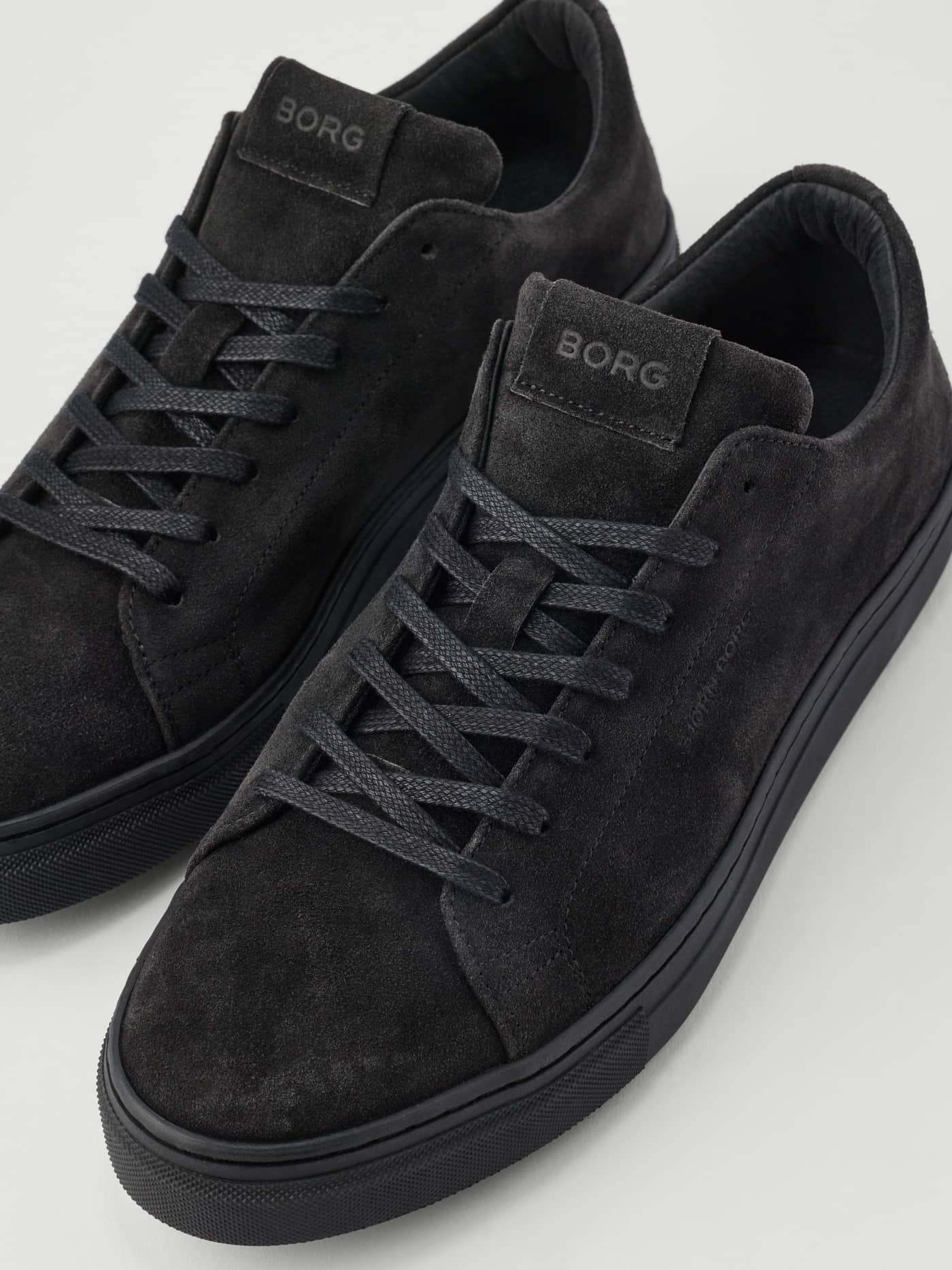 Men's Classic Suede Sneakers in Black with a premium tennis design, featuring tonal laces and a BORG logo on the tongue. - Image 4