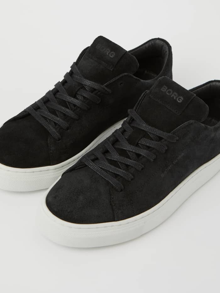 Black Men's Classic Suede Sneakers with white soles and a BORG logo, offering style and a comfortable leisure fit. - Image 2
