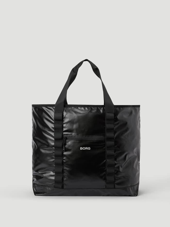 Borg Glossy Ripstop Tote 28L in Black Beauty (Black) with a white logo and durable training design.