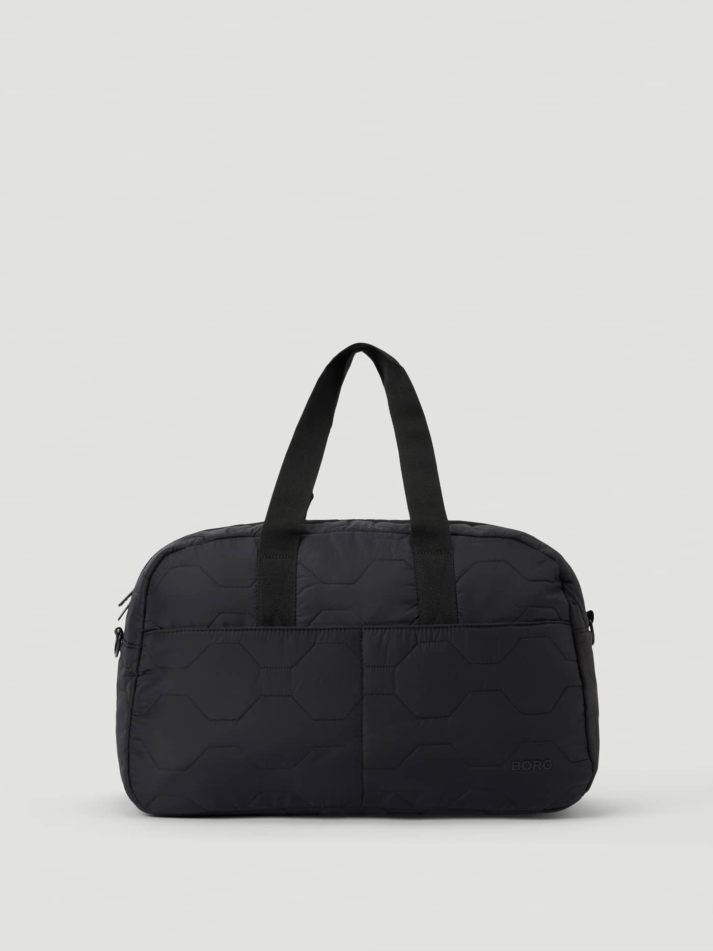 Front view of the Borg Quilted Gym Bag in Black Beauty (Black) featuring a quilted design and a black logo for training. - Image 1