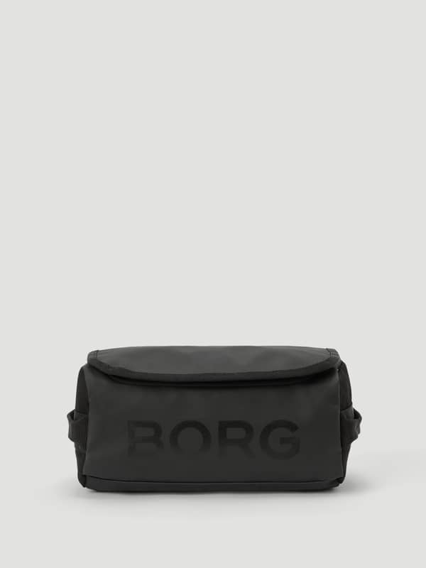 Travel Wash Bag i Black Beauty (Svart) sedd framifrån med matchande BORG-logotyp och vattenavvisande TPE-beläggning.