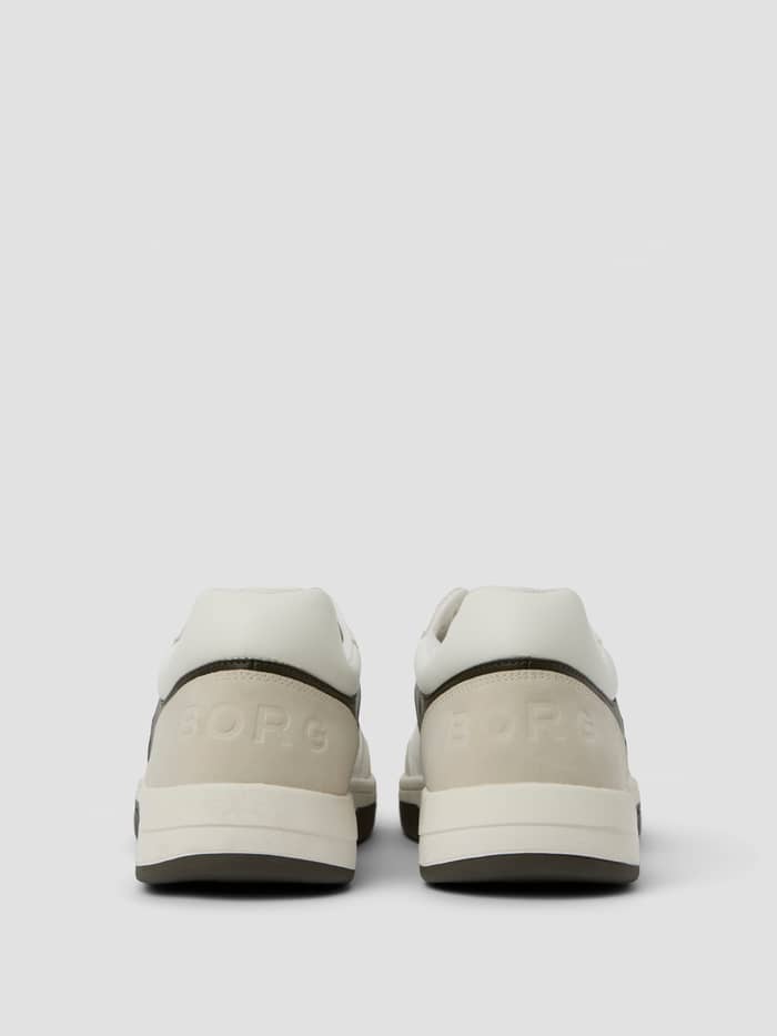Achteraanzicht van de witte Men's Ollie WB Sneakers met tonaal BORG-logo in reliëf en suède voor een tennisstijl. - Image 3
