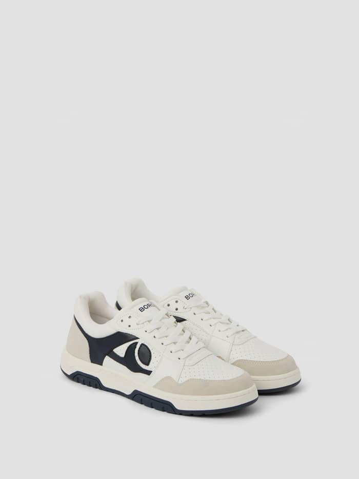 Side view of the Men's Ollie WB Sneakers in White, featuring a tennis-inspired style, modern fit, and cow suede leather.