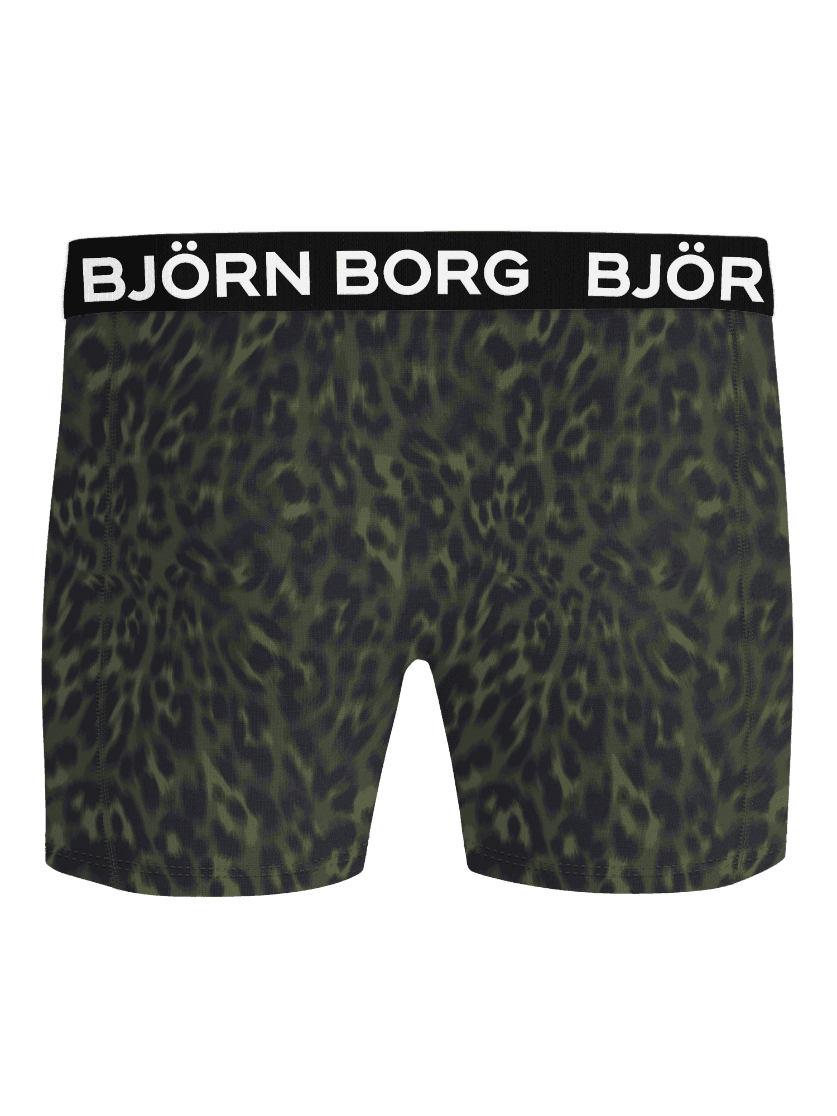 Front view of Microfiber Boxers 1-pack in Multi, featuring a green leopard print and white logo on a black waistband. - Image 2