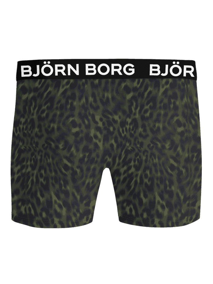 Microfiber Boxers 1-pack set forfra med grønt leopardprint og hvidt logo på en sort elastikkant. - Image 2