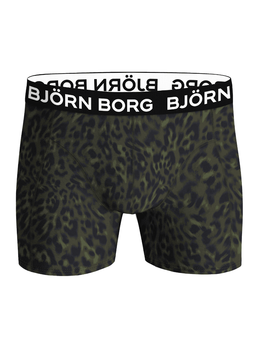 Vorderansicht der Microfiber Boxers 1-pack mit grünem Leopardenprint und weißem Logo auf dem elastischen schwarzen Bund. - Image 1