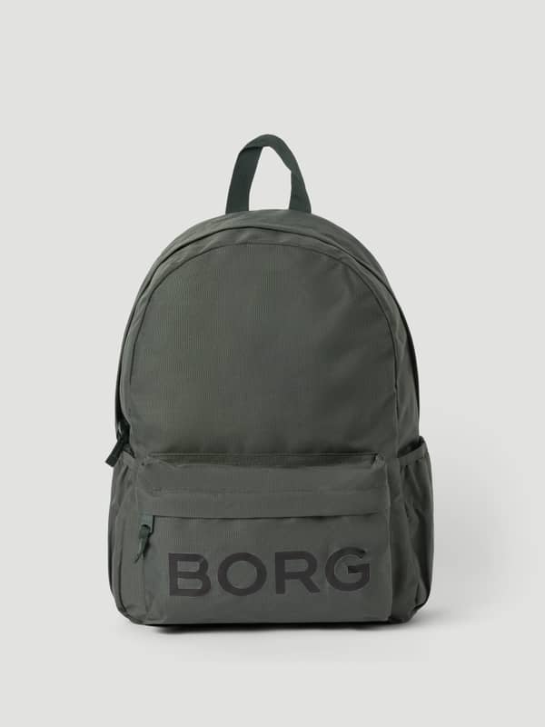 Borg Junior Backpack 15L in Thyme (Groen) voor kinderen met een zwart BORG-logo, vooraanzicht.