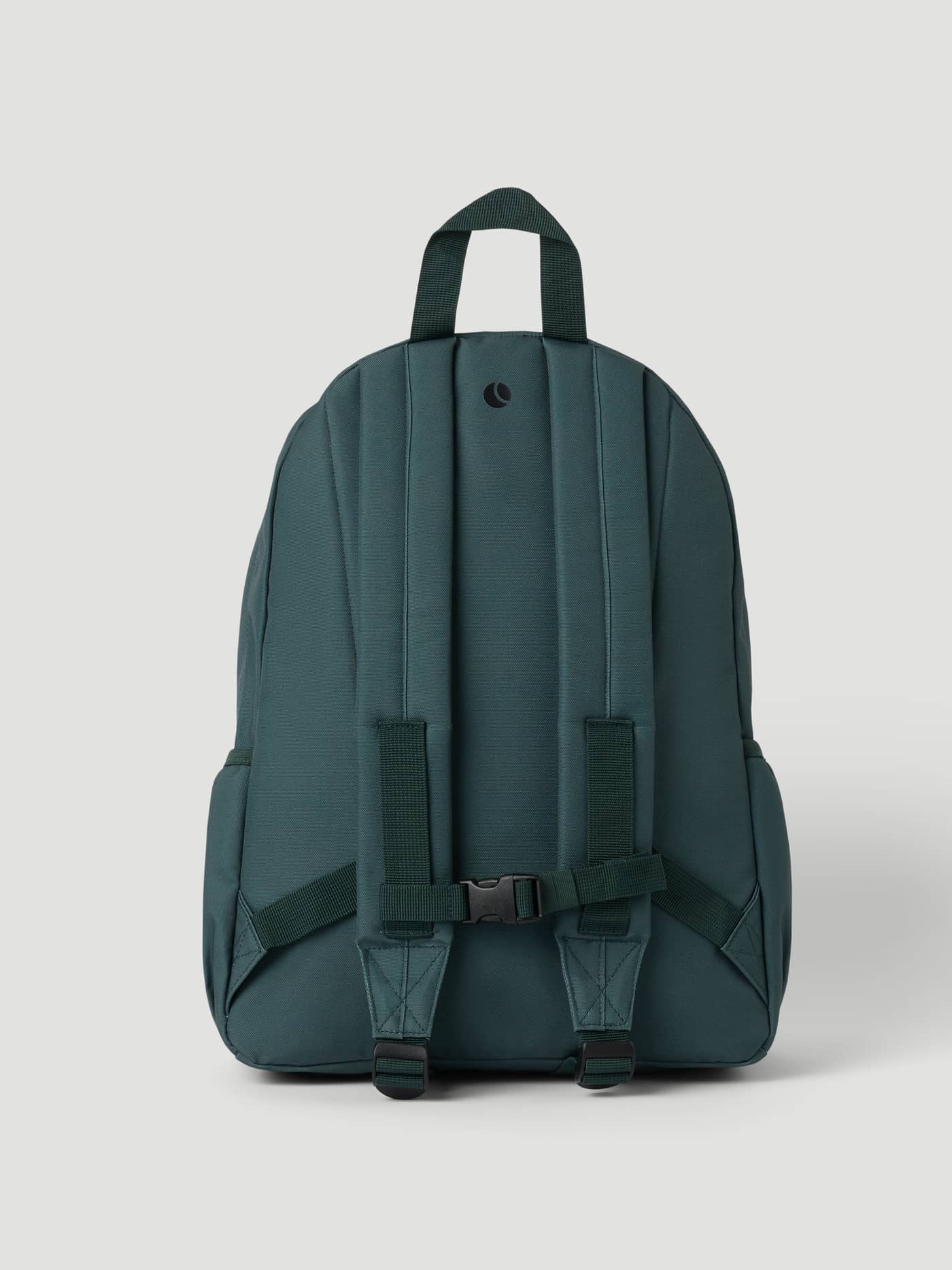 Back view of the Mallard Green (Green) Borg Junior Backpack 15L with a black logo, adjustable straps, and a buckle for kids. - Image 2