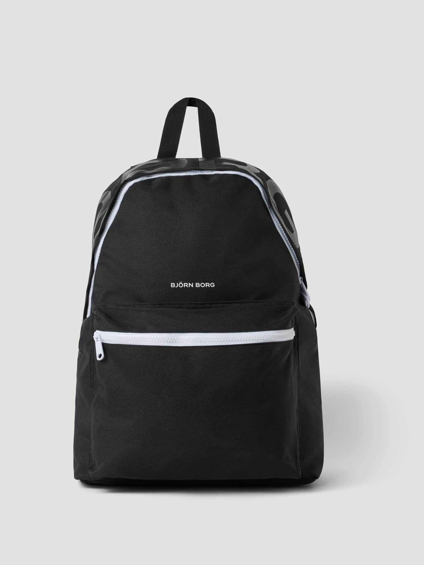 Front view of the Borg Logo Backpack 20L in Black Beauty (Black) with a white logo, ideal for training and style. - Image 1