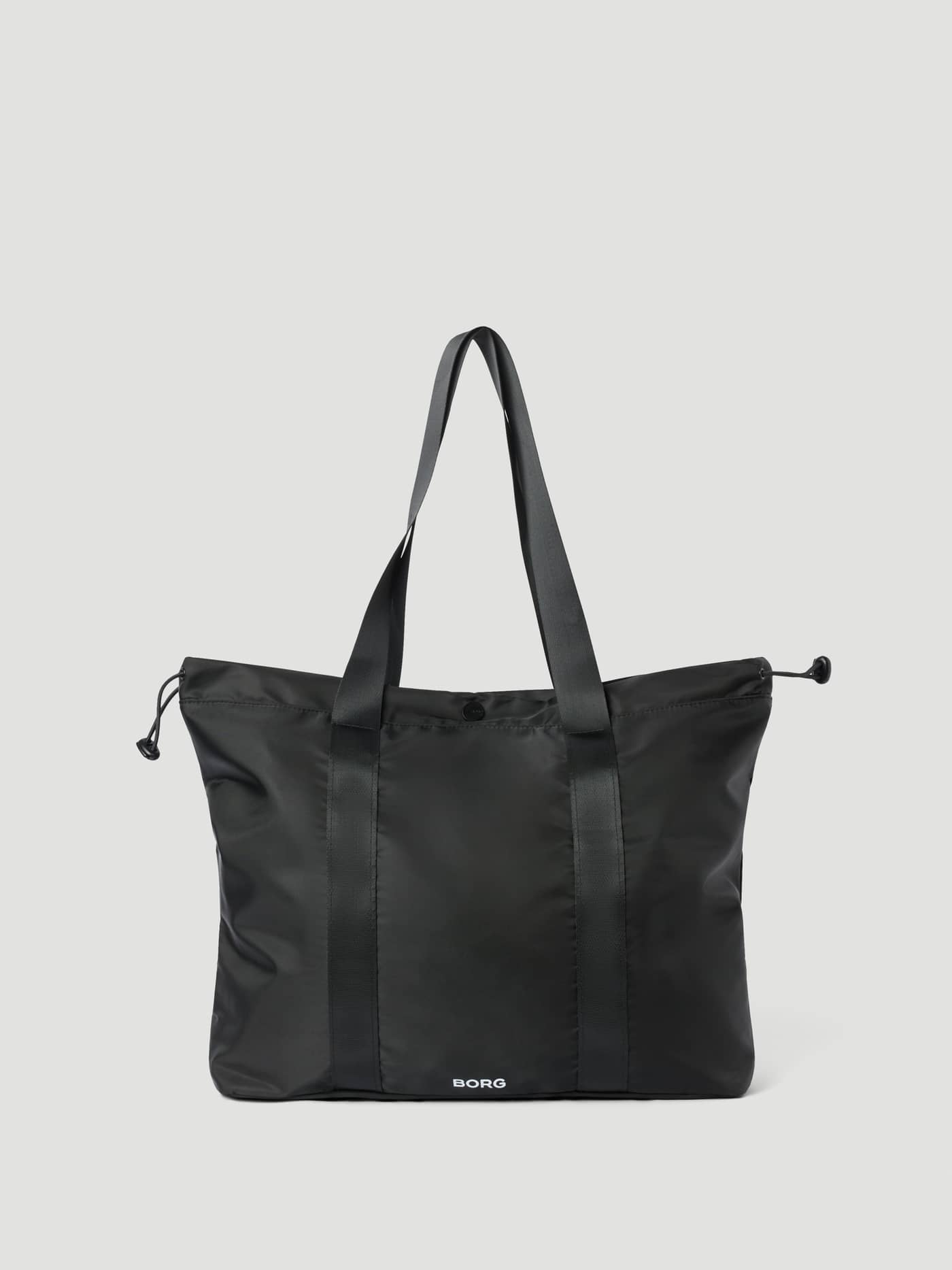 Front view of the Borg Active Tote 19L in Black Beauty (Black), a versatile training bag with drawstring side details. - Image 1