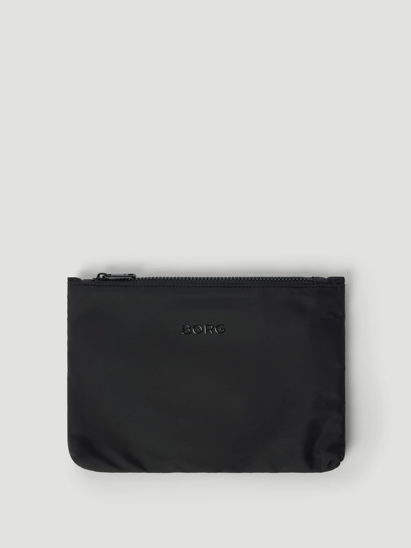 Front view of the Black Beauty (Black) Studio Wash Bag featuring a black BORG logo for training days. - Image 1