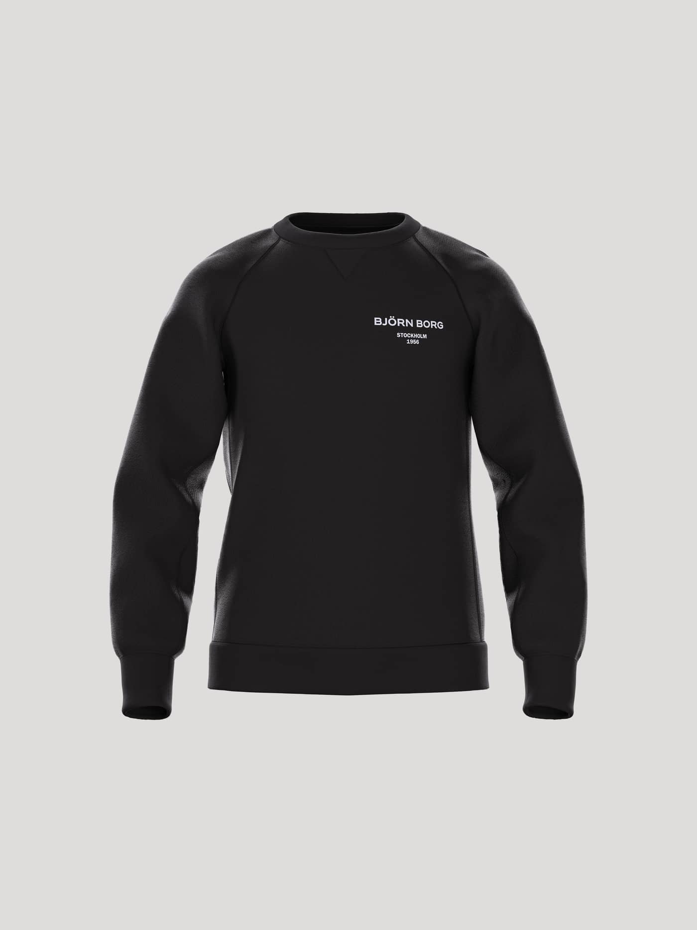 Front view of the Borg Essential 1 Sweatshirt for kids in Black Beauty (Black), featuring a white logo and raglan sleeves. - Image 1