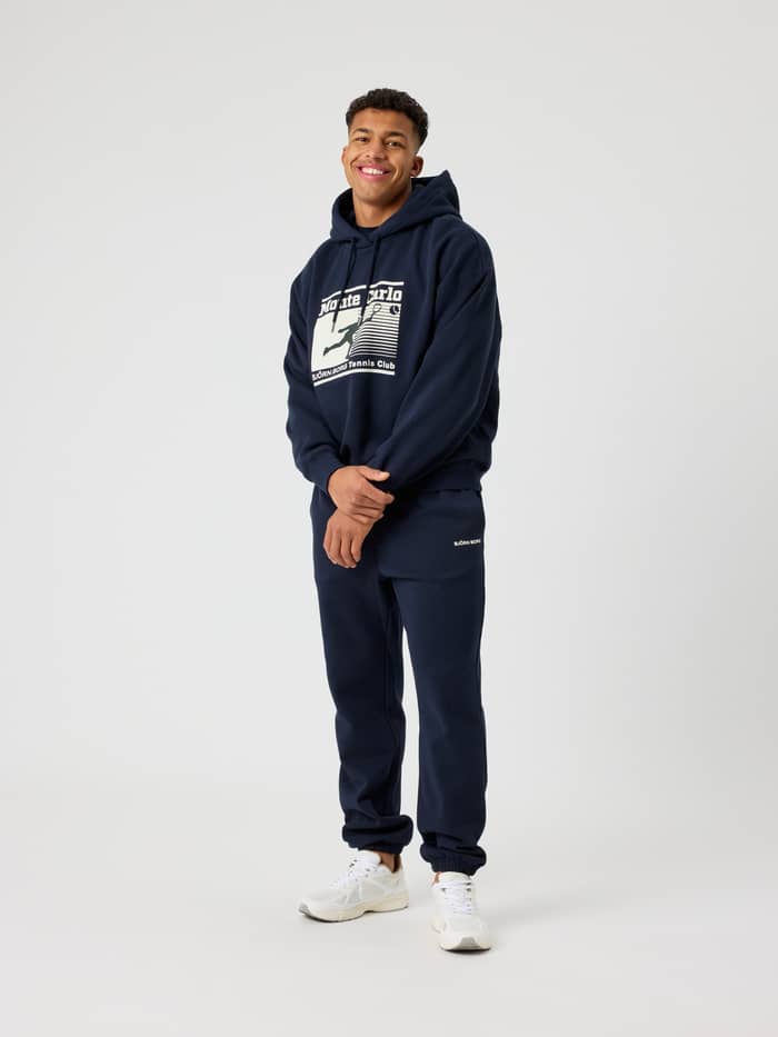 Björn Borg Oversized Sweatpants in Night sky (Marineblauw) van fleece voor een relaxte tennisstijl, getoond in vooraanzicht. - Image 3