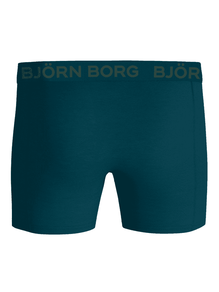 Front view of the green Björn Borg Cotton Stretch Boxers 3-pack boxer briefs with a light green logo waistband. - Image 3