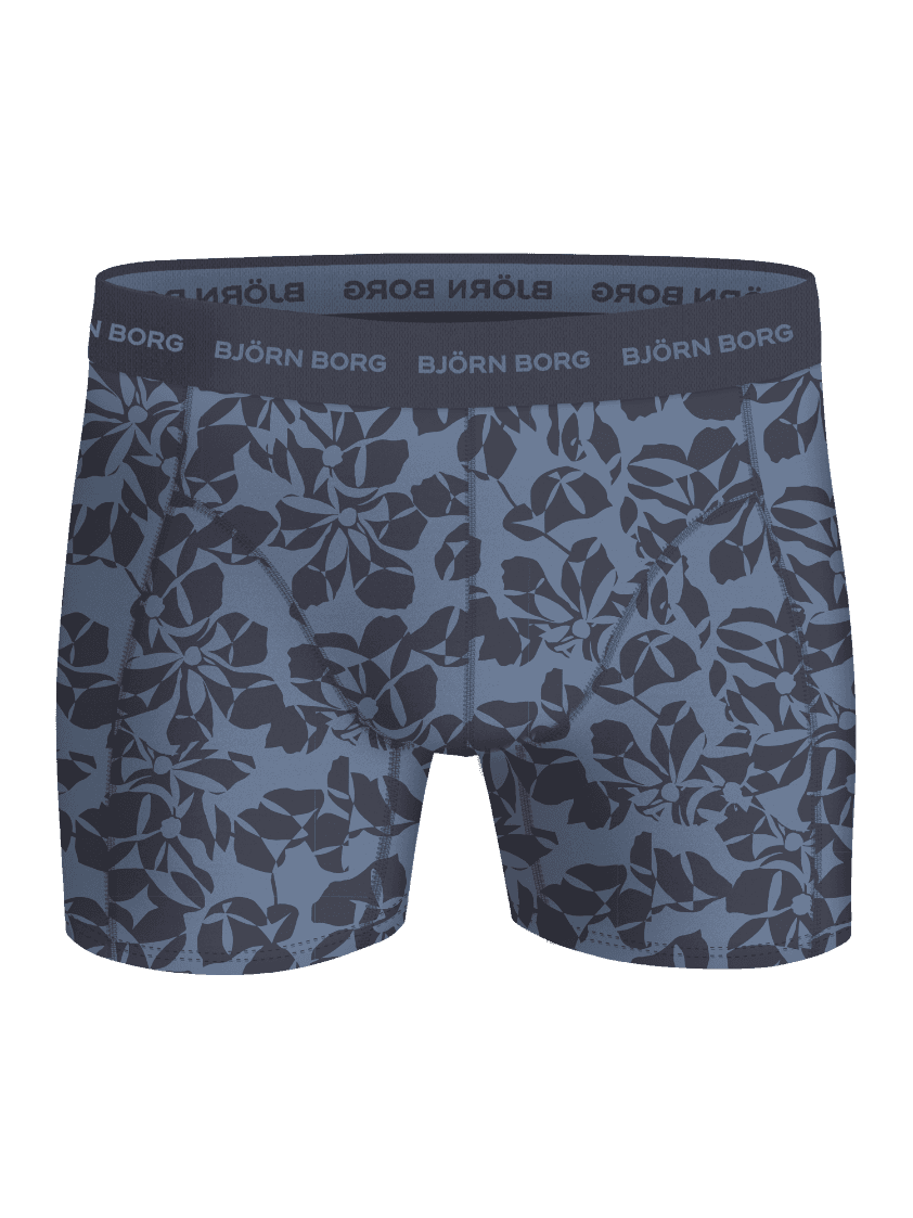 Cotton Stretch Boxers 3-pack: Boxer Briefs mit blauem Blumenprint und weichem grauem Logo-Gummibund. - Image 4