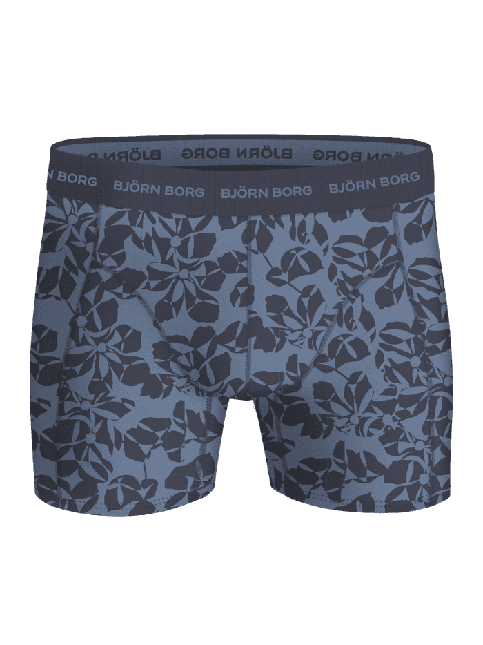 Cotton Stretch Boxers 3-pack featuring blue floral print boxer briefs with a soft grey logo elastic waistband. - Image 4