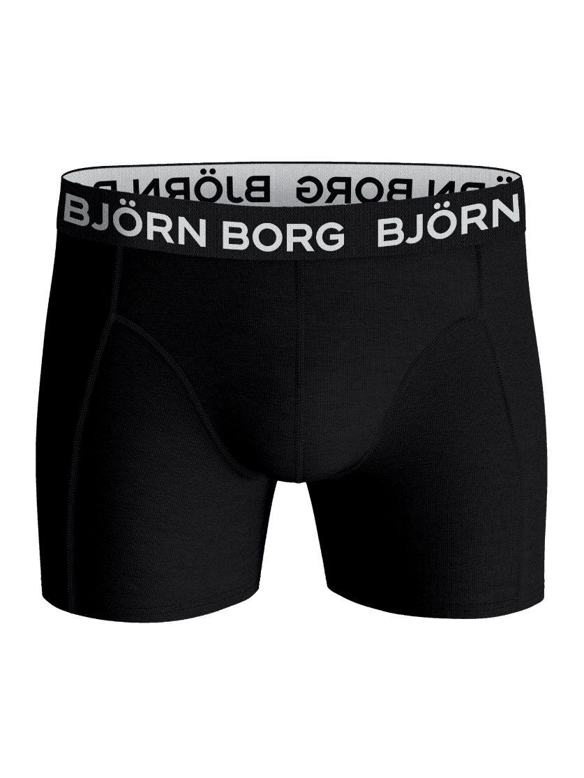 Frontvy av svarta Cotton Stretch Boxers 7-pack i mjuk bomull med vit logotyp på ett mjukt mikrofiberresår. - Image 2