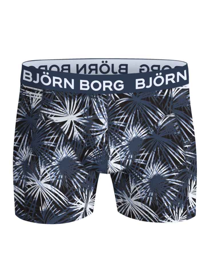 Cotton Stretch Boxers 7-pack med bladmönster i marinblått, blått och vitt samt vit logotyp på marinblå resår. - Image 6