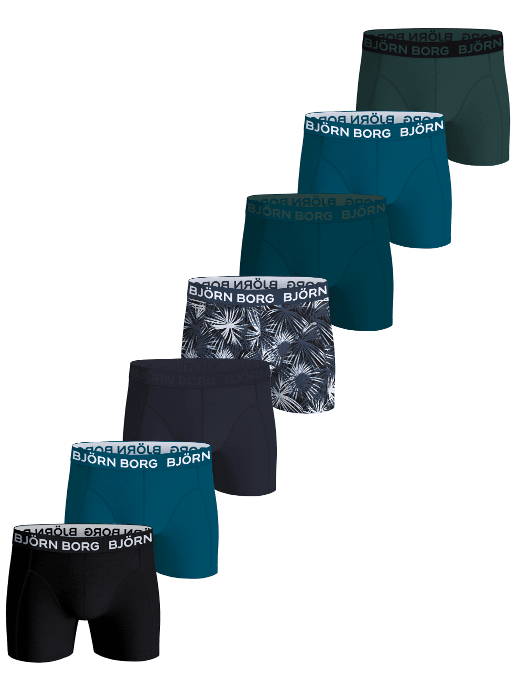 Cotton Stretch Boxers 7-pack i grön, blå, marinblå, svart och mönstrat för män, designade för stil och funktion. - Image 1