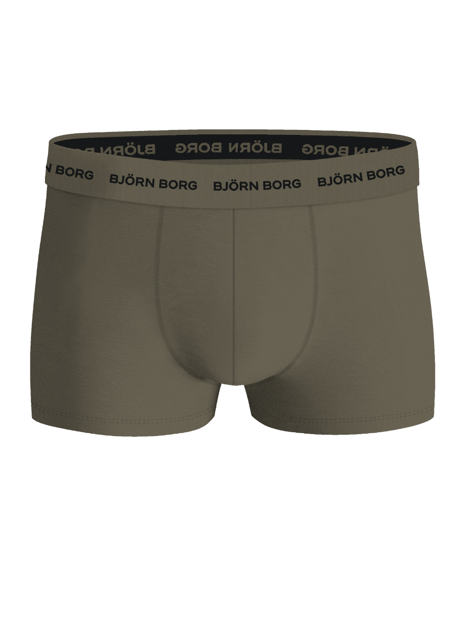 Gröna Cotton Stretch Trunks 5-pack från Björn Borg sedda framifrån med snygg passform och svart logoresår. - Image 2