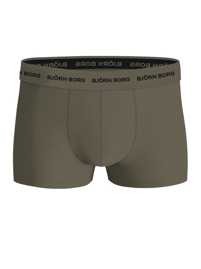 Front view of the green Björn Borg Cotton Stretch Trunks 5-pack featuring a stylish fit and black logo waistband. - Image 2