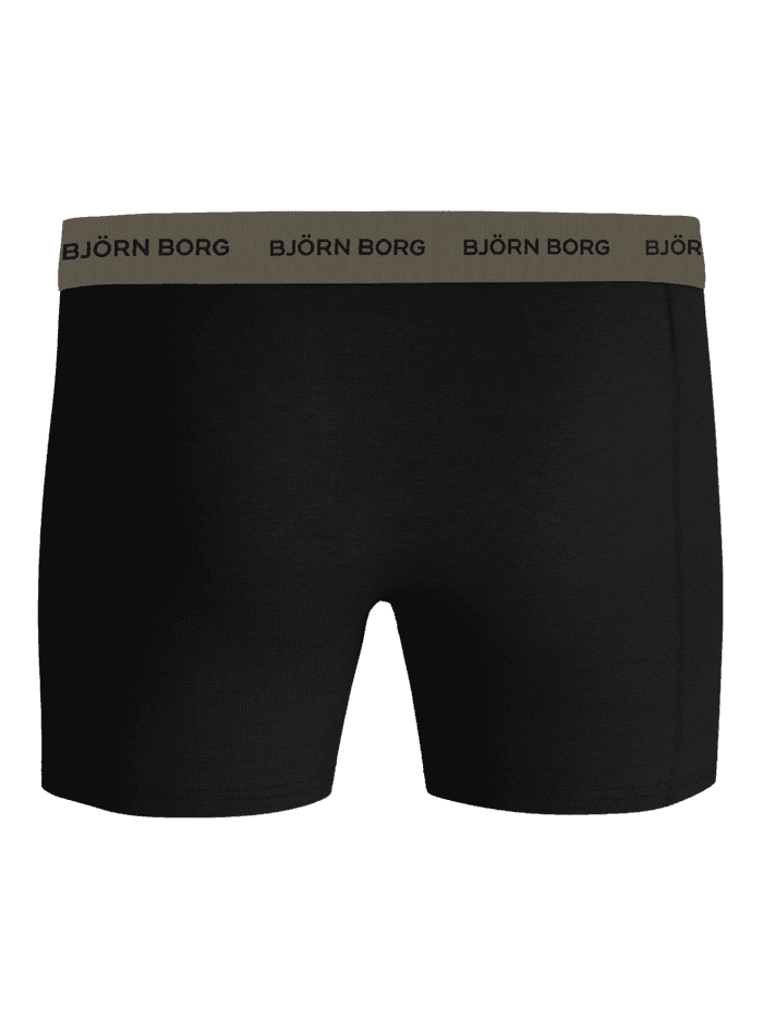 Front view of the Cotton Stretch Boxers 5-pack boxer briefs in black cotton stretch with an olive and black logo waistband. - Image 3
