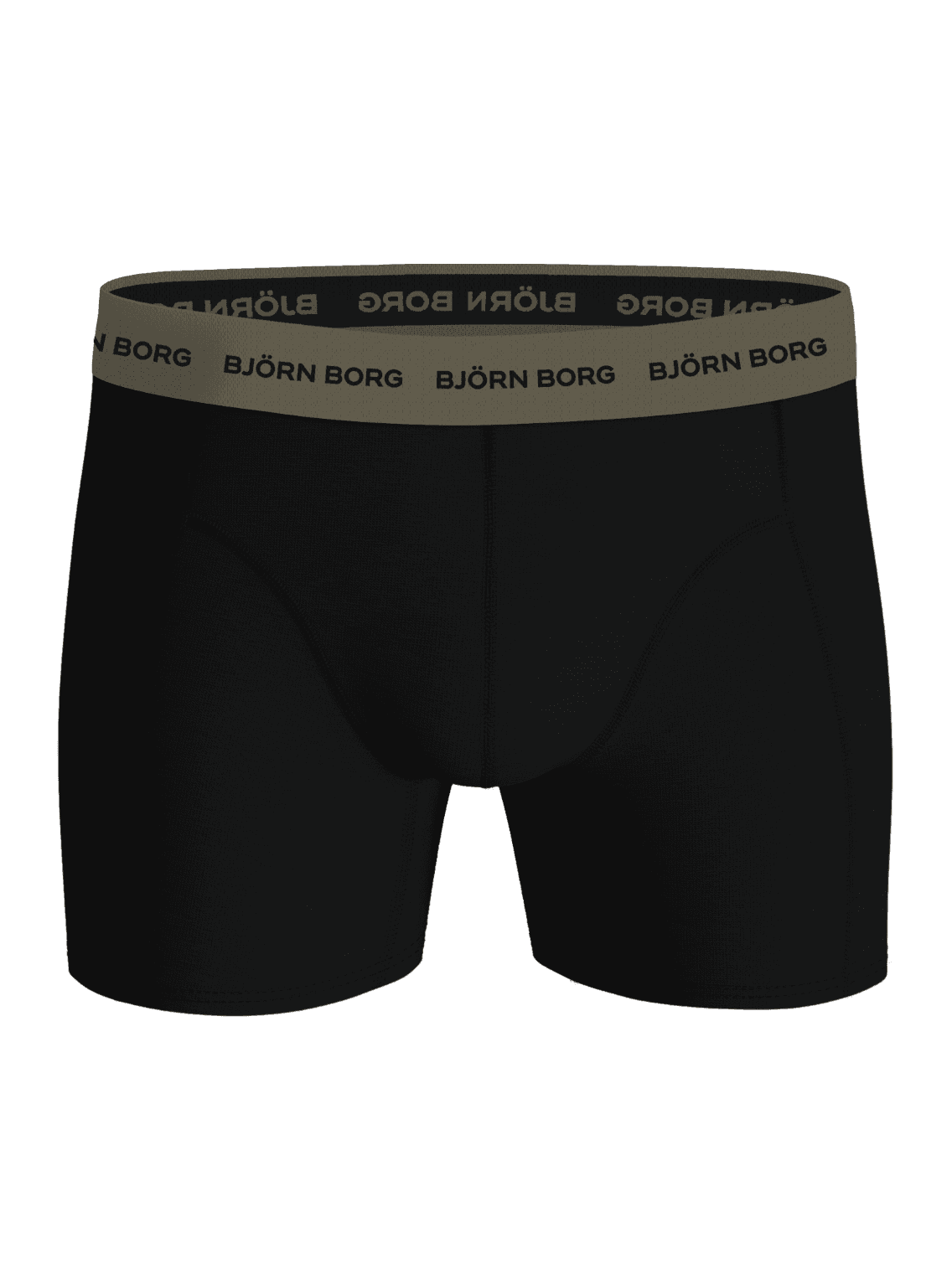 Vorderansicht der Cotton Stretch Boxers 5-pack: funktionale schwarze Boxer Briefs mit schwarzen Logos auf khakifarbenem Bund. - Image 2