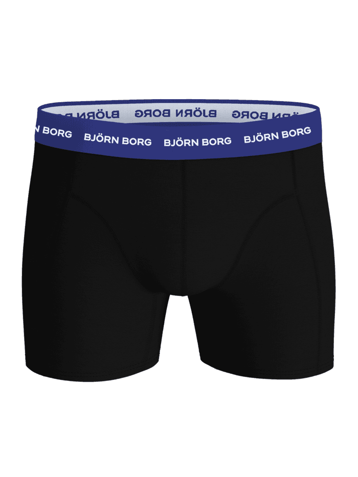 Cotton Stretch Boxers 5-pack in Black (Black) with a blue microfibre waistband, white logo, and cotton boxer briefs. - Image 4