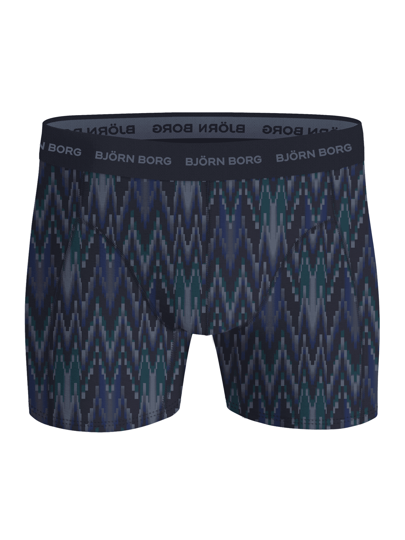 Cotton Stretch Boxers 9-pack in blue and green zigzag boxer briefs with a navy waistband and grey logo for a stylish fit. - Image 7